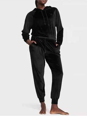 Victoria's Secret Black Ribbed Velour Jogger Set